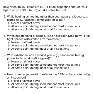 Data collection - JAD questions to participants